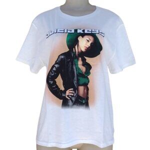 Alicia Keys Cream Cotton Graphic T-Shirt, Size: XS / S / M / L / XXL